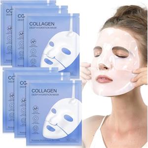 KLLALO Bio Collagen Real Deep Mask, viso Mask, Overnight Firming Mask, Anti Wrinkle Lifting Mask, Film di collagene puro, Maschera Idratante, Mirato Alla Pelle Secca, Opaca e Non Compatta (6 Pezzi)