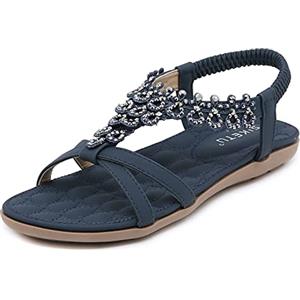 ZDQ Sandali Donna Estive Eleganti Bassi Comodi Basse Casual Bohémien Scarpe Blu 39