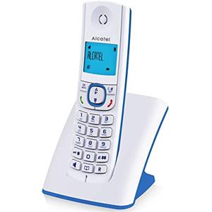 Alcatel F530 - Telefono cordless con blocco avanzato delle chiamate, vivavoce, ampio schermo retroilluminato, suonerie VIP, 10 melodie di chiamata, bianco/blu, versione FR