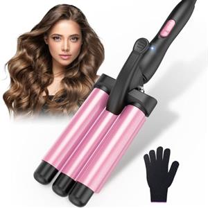 BESTOPE RAY Ferro arricciacapelli 3 botti Beach Waves - Ferro arricciacapelli Wave Iron Ferro arricciacapelli a riscaldamento rapido regolabile per capelli lunghi e corti, Rosa