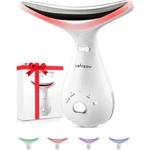 ushisou Massaggiatore Viso Elettrico Antirughe Lifting: Face Massager con 4 LED - 45°C Massaggio Viso EMS - Dispositivo di Bellezza con 3 Intensità di Vibrazione Gua Sha per Massaggio Rassodante Viso e Collo