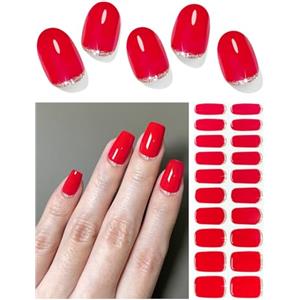 Wahrshei Unghie Gel Adesive UV | Red With Glitter Smalto Adesivo Gel UV | 20 PCS Pellicola per Unghie Autoadesiva | Adesivi per unghie in gel, Impacchi di Smalto Gel per Unghie