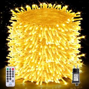 Auriostar Luci Natale Esterno 100m 1000LEDs, Catena Luminosa Esterno Impermeabile IP44, 8 Modalità Luci LED per Interno/Esterno Decorative Natalizie Albero di Natale Nozze Compleanno (Bianco Caldo)