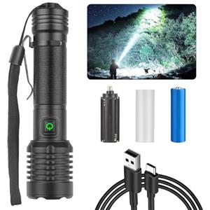 Chasinglee Torcia LED Ricaricabile 90000 lumen, Torcia LED Potente Tattica Ad Alto Lumen, Torcia Ad Alta Potenza, Super Luminosa, Ricaricabile Type-C, Per il Campeggio e l'escursionismo