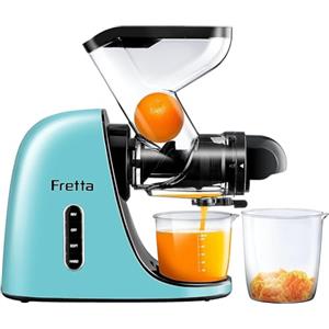 Fretta Estrattore di succo, con Ampio Scivolo di Caricamento, Senza BPA, Spremiagrumi per Sedano, Estrattore con Motore DC Silenzioso e Funzione Inversa masticating juicer machines (Azzurro)