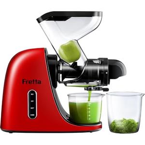 Fretta Estrattore di succo, con Ampio Scivolo di Caricamento, Senza BPA, Spremiagrumi per Sedano, Estrattore con Motore DC Silenzioso e Funzione Inversa masticating juicer machines (Rosso)