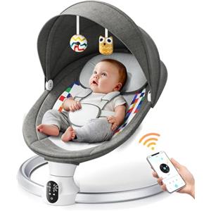 Helangel Dondola Passeggino Elettrico con Telecomando e Wireless per Stile di Controllo APP Sdraietta Neonati Elettrica e per bambini fino a 9 kg di Peso con Imbracatura di Sicurezza a 5 punti