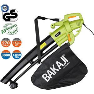 BAKAJI Aspiratore per foglie Trituratore e Soffiatore Elettrico 3000W Aspirafoglie 3in1