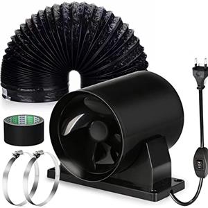 Hose Vary Ventilatore di Scarico Assiale 100mm, Velocità Alta-Bassa Kit Ventola Estrattore per Tende da Coltivazione, Bagno, Cucina (Ventilatore, Tubo, Morsetti, Nastro)