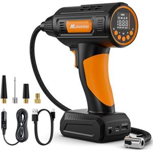 Motorenbau Auto Compressore Aria Portatile Pompa per Pneumatici con Luce LED, Auto Stop, Adatta per Auto, Moto,Biciclette,Basket con manometro
