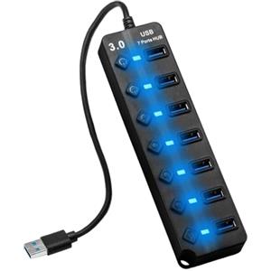 Oupdate Hub 5Gbps Con 7 Porte USB 3.0, Multiple Con Interruttori Separati per PC, Laptop, e Dispositivi, Porta Multipla Con Cavo da 26 cm, Splitter Con LED