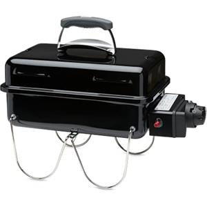 Weber Go-Anywhere BBQ a Gas, SUP. Cottura 42 x 26 cm, Barbecue Portatile Leggero, da Campeggio con Ciotola e Coperchio smaltati in Porcellana, Piedini Pieghevoli - Nero (1141056)
