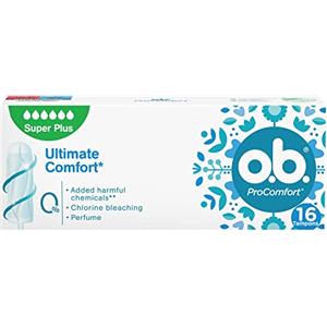 o.b. Assorbenti Interni ProComfort Super Plus, Assorbenti facili da applicare e rimuovere ideali per flusso molto abbondante, Tamponi interni con trama assorbente, 1 confezione da 16 pezzi