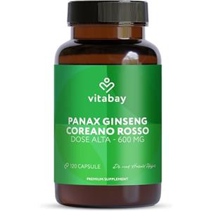Vitabay panax ginseng c.a. meyer ginseng rosso coreano - ginseng integratore 100 capsule ginseng 600 mg - estratto di ginseng puro - panax ginseng coreano puro radice di ginseng - korean red ginseng