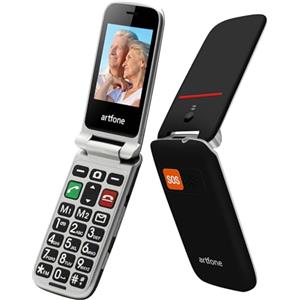 artfone Telefono Cellulare per Anziani a Conchiglia con Tasti Grandi Funzione SOS volume alto 2.4 Display Doppia scheda SIM sbloccata Fotocamera Torcia elettrica Facile da Usare Flip CF241A Nero