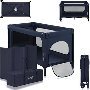 lionelo JASMIN Premium Lettino da Viaggio per Bambini 0-36 Mesi Culla Pieghevole per Neonati Fino 15kg con Materasso Innovativo in Schiuma T25, 2 Livelli di Altezza, Sistema Easy Fold e Ruote