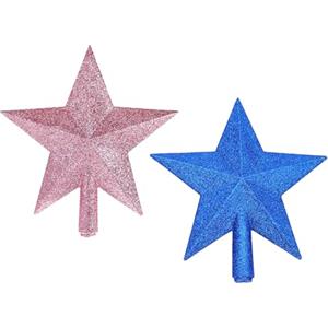 ONEINHE Confezione da 2 puntali glitterati per albero di Natale, mini stelle per piccole decorazioni per albero di Natale, blu e rosa