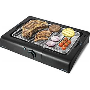 Cecotec PerfectSteak - Piano da tavolo elettrico per barbecue 4200 vie, griglia in acciaio inox, regolabile in altezza su 3 livelli, vassoio grasso, temperatura regolabile, 2400 W, nero; acciaio