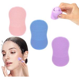 Mulomir 3 confezioni di scrubber per il viso in silicone, detergente manuale per il viso, spazzola per il lavaggio del viso, spazzola per massaggio per peeling, punti neri e acne (blu + rosa + viola)