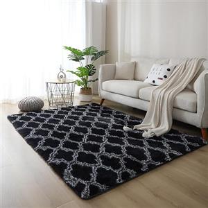 JURLEA Tappeti Tappeti morbidi dal design per interni Tappeto soffice per soggiorno Tappeti in pelliccia liscia Tappeto antiscivolo per camera da letto per bambini (nero, 160 x 200 cm)