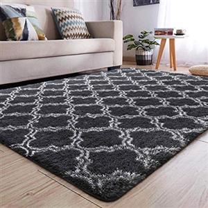 JURLEA Tappeti Tappeti morbidi dal design per interni Tappeto soffice per soggiorno Tappeti in pelliccia liscia Tappeto antiscivolo per camera da letto per bambini (nero, 185 x 185 cm)