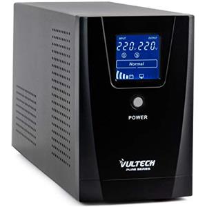 VulTech UPS1500VA-PURE Gruppo di continuità UPS Serie PURE 1500VA 1200Watt, Onda sinusoidale Pura, Display LCD, 2x Bipasso/Schuko + 1x IEC13, Funzione AVR, sbalzi di tensione per Pc, videosorveglianza