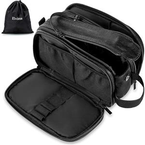 Elviros Borsa da Toilette grande da Viaggio Beauty case Borsa in pelle resistente all'acqua Organizer per Articoli da Toeletta con Borsa Asciutta Bagnata Gratuita, Nero, 27 x 17 x 16 cm