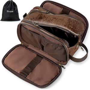 Elviros Borsa da Toilette grande da Viaggio Beauty case Borsa in pelle resistente all'acqua Organizer per Articoli da Toeletta con Borsa Asciutta Bagnata Gratuita, Colore cioccolato, 30,5 x 17 x 18 cm