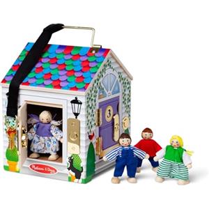 Melissa & Doug Casa delle Bambole Portatile in Legno con Campanelli - da Gioco, Gioco Montessori, in Legno Snodate, Regalo per Bambine e Bambini, 3+ Anni