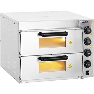 Royal Catering Forno Elettrico Professionale per Pizza 350°C a Due Ripiani per Ristorante Camion di Cibo 230V 3000W 59x56x43cm Acciaio inox