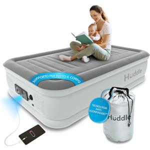 Huddle Lussuoso letto ad aria singolo Huddle® con tecnologia brevettata SlumberGuard™ a doppia pompa | Materasso gonfiabile con pompa incorporata | Comodo materasso gonfiabile | Singolo, Matrimoniale, King