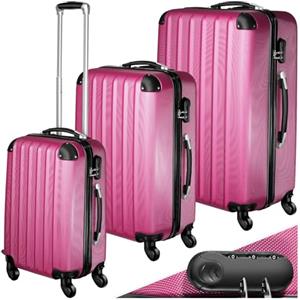 TecTake® Set Valigie Trolley Rigide, 3 Pezzi, Grande, Medio, Bagaglio a Mano, Ruote Girevoli a 360°, Struttura ABS Robusta, Maniglie Telescopiche in Alluminio - Rosa fucsia