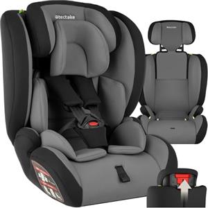 tectake® Seggiolino Auto Isofix i-Size con Protezione Impatti Laterali, Poggiatesta Regolabile, Seggiolone Auto Bambino da 15 Mesi a 12 Anni, Omologato ECE R129/03 - Grigio Scuro/Nero