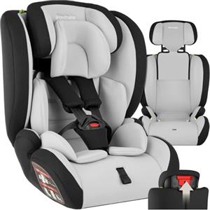 tectake® Seggiolino Auto Isofix i-Size con Protezione Impatti Laterali, Poggiatesta Regolabile, Seggiolone Auto Bambino da 15 Mesi a 12 Anni, Omologato ECE R129/03 - Grigio Chiaro/Nero