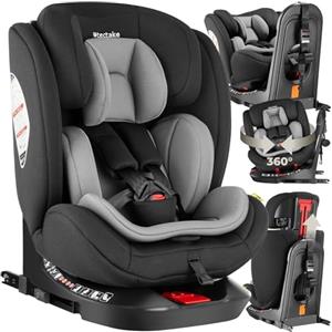 tectake® Seggiolino Auto i-Size con ISOFIX, Omologazione ECE R129, Protezione Impatti Laterali, fissaggio ISOFIX e Top Tetheri, Regolabile, Rivestimento Lavabile, Imbottitura - Grigio Chiaro/Nero