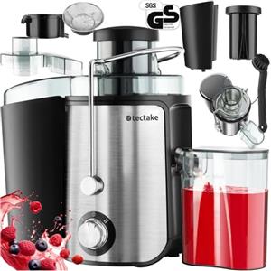 tectake® Estrattore di Succo, 2 Velocità, Acciaio Inossidabile, Potente Centrifuga per Frutta e Verdura, Estrattore Frutta e Verdura con Spegnimento Automatico, 600W - Argento