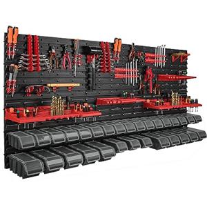 botle Scaffalatura da parete da 178 x 78 cm, 30 scatole nero con coperchio, porta attrezzi, per officina e banco da lavoro, scaffale porta attrezzi da lavoro, banco da lavoro officina con cassetti