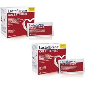 LACTOFLORENE Colesterolo, Fermenti Lattici con Probiotici, Fieno Greco, Riso Rosso, Colina, Niacina, Bergamotto, Senza Glutine Senza Lattosio - Integratori Adulti (2 Pack 20+20 Bustine)