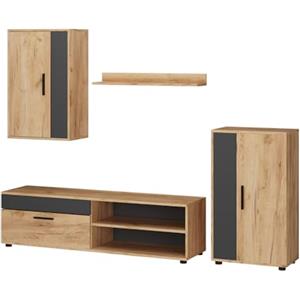 Vicco Parete attrezzata Berno, Quercia dorata/antracite, Set di 4, adatto per la conservazione di dispositivi multimediali e accessori