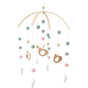 LICHENGTAI Baby Campanelli Eolici, LICHENGTAI Campanelli da Culla per Bebè, Giostrina Culla Neonato Legno, Carillon Del Vento Del Bambino Palla Del Feltro per Culla Decorazione e Cameretta