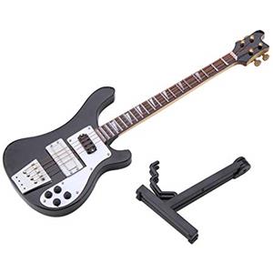 Glomora Mini chitarra elettrica in legno, Replica di chitarra in miniatura, strumento musicale in legno, ornamento di strumento in miniatura, modello di chitarre basso con supporto, decorazione per casa