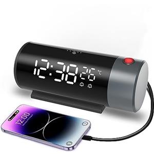 VORRINC Radiosveglia Digitale con Doppia Sveglia, Proiezione 4 Luci, Porta USB, Indicatore di Apertura a 360° e 12/24Hr