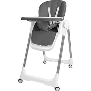Kidsbuddy Seggiolone Pappa per Bambini,Seggiolone Pappa Pieghevole,con Seduta/Poggiapiedi/Schienale Regolabili/Vassoio,4 Ruote,Facile da Pulire e da Spostare,per Bambini da 0 Mesi Dino a 6 Anni-Grigio