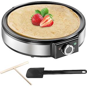 SNAILAR Crepiera elettrica, 1200 W Macchina per Crepe Elettrico, Pancake Maker Con Temperatura regolabile, Acciaio Inossidabile - Facile da Pulire, Rullo Spalmatore e Spatola inclusi