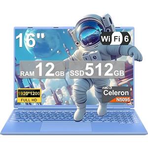 NOTODD PC Portatile Win11 Laptop 12GB 512GB 1TB SSD Espansione, Notebook 16 Pollici Celeron N5095 (fino a 2.9Ghz) 丨Ventola di Raffreddamento丨5G WIFI丨1920 * 1200 2K Schermo Doppio- Blu