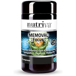 NUTRIVA Memoval Focus, Integratore alimentare a base di Bacopa, Colina, Ashwagandha, L-Glutammina, Vitamina B1. Utili al mantenimento della memoria e al benessere mentale. 30 compresse.