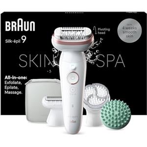 Braun Silk-épil 9 SkinSpa Epilatore Elettrico Donna Con Testina Flessibile Per Una Epilazione Semplice, Wet & Dry, Pelle Liscia a Lungo, Idea Regalo, 9-080, Bianco/Rosa