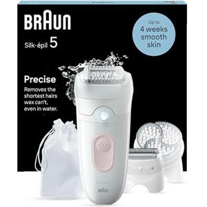 Braun Silk-épil 5- Epilatore Elettrico Donna Per Una Epilazione Semplice, Wet & Dry, Pelle Liscia a Lungo, Con Testine Per Rasoio Elettrico Donna, Idea Regalo, 5-060, Bianco/Rosa