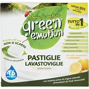 Green Emotion Pastiglie Lavastoviglie al Limone, 16 Lavaggi