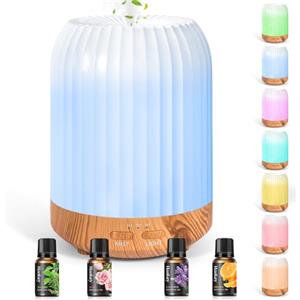 BUOAZR Diffusore di Oli Essenziali, 250ml Diffusore di aromi, Spegnimento Automatico Senza Acqua, e 7 Colori LED, 3 Impostazione Timer, Ultrasuoni Umidificatore per Casa, Ufficio, Spa